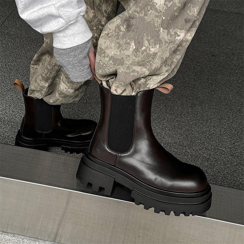 British muffin and big-headed Martin boots, black retro locomotive boots, thick-soled heightening Chelsea boots 66612-J