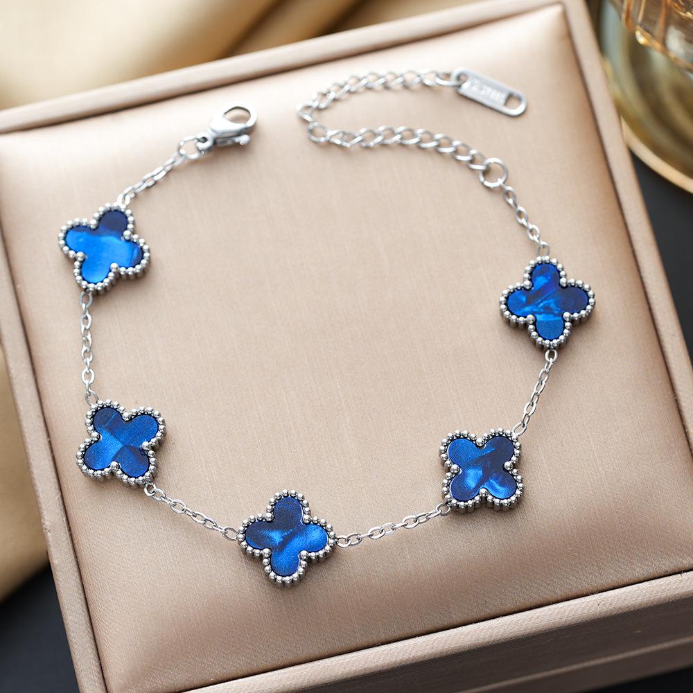 Colorful Lucky Four-leaf Clover Double-sided Bracelet Titanium Steel Non-fading Versatile Jewelry Ladies Bracelet
