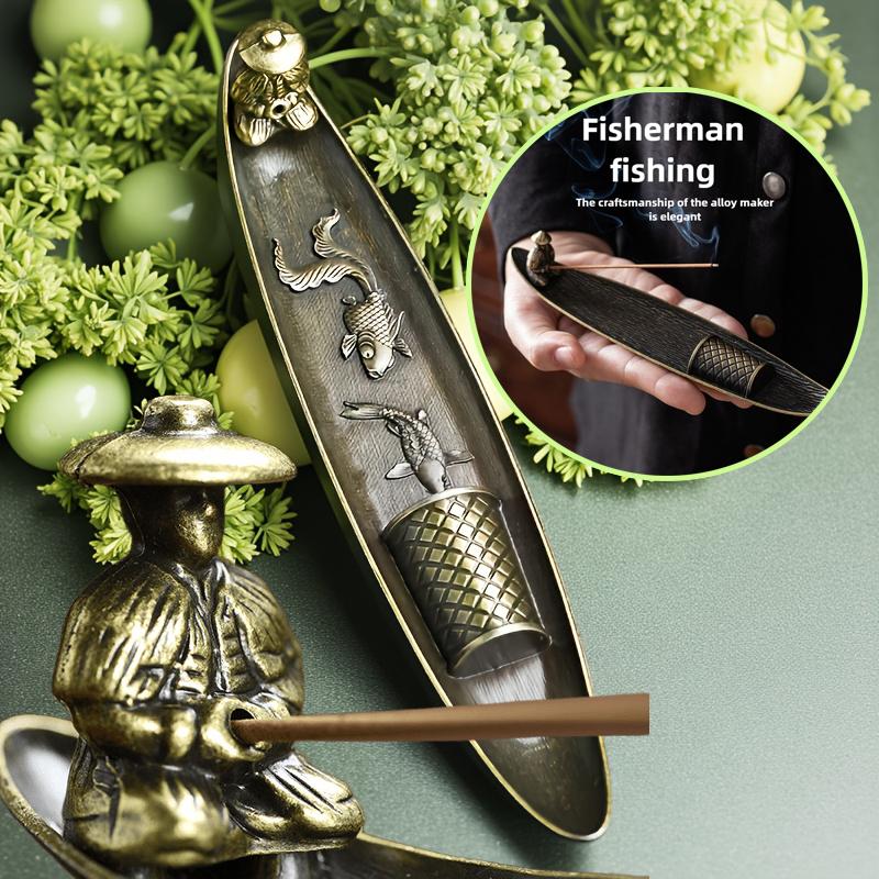 Creative Incense Holder Aromatherapy Ornament Incense Holder Boat Old Men Fishing Japanese Style Incense Stick Burner Home Decor