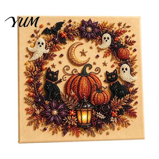 Therapeutic Art Kits for Relaxation Halloween Faux Pearl DIY Kit, Spooky Cute 3D Diamond Painting Fall Holiday Handmade Gift Craft, Witch Black