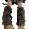 Christmas Party Women Winter Leg Warmers Fuzzy with Bows Faux Fur Cosplay Accessory for Legs