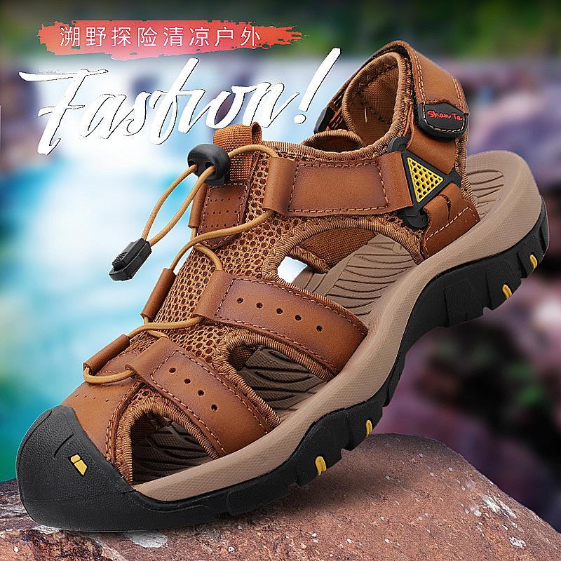Sandals Men'S Leather First Layer Bag Head Beach Men'S Sandals Large Size Hole Shoes Casual Leather Sandals