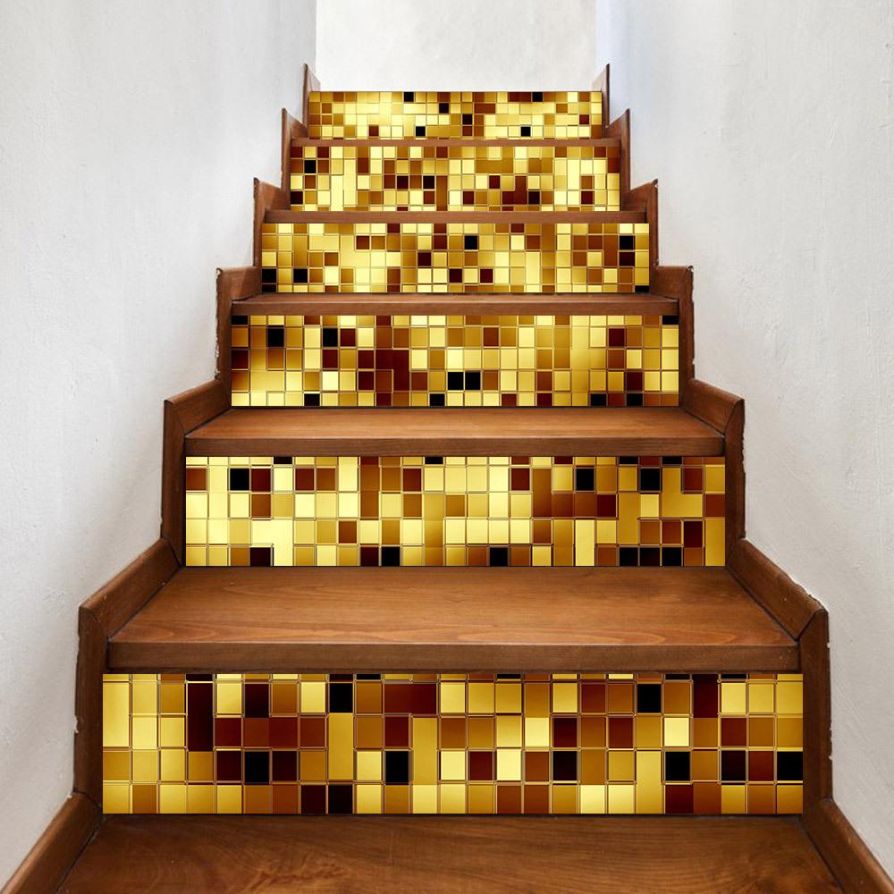 Creative Tile Self-Adhesive Staircase Sticker, Living Room Diy Decoration Home Waterproof And Anti-Fouling Wall Sticker 6 Pieces