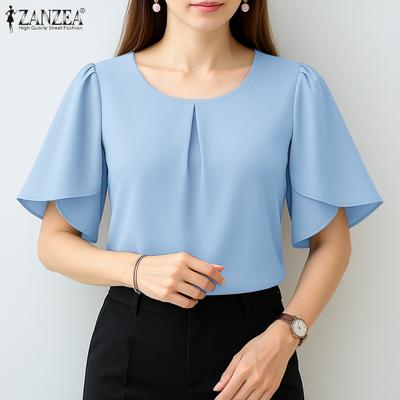 Women Casual Round Neck Summer Short Sleeve Blouse