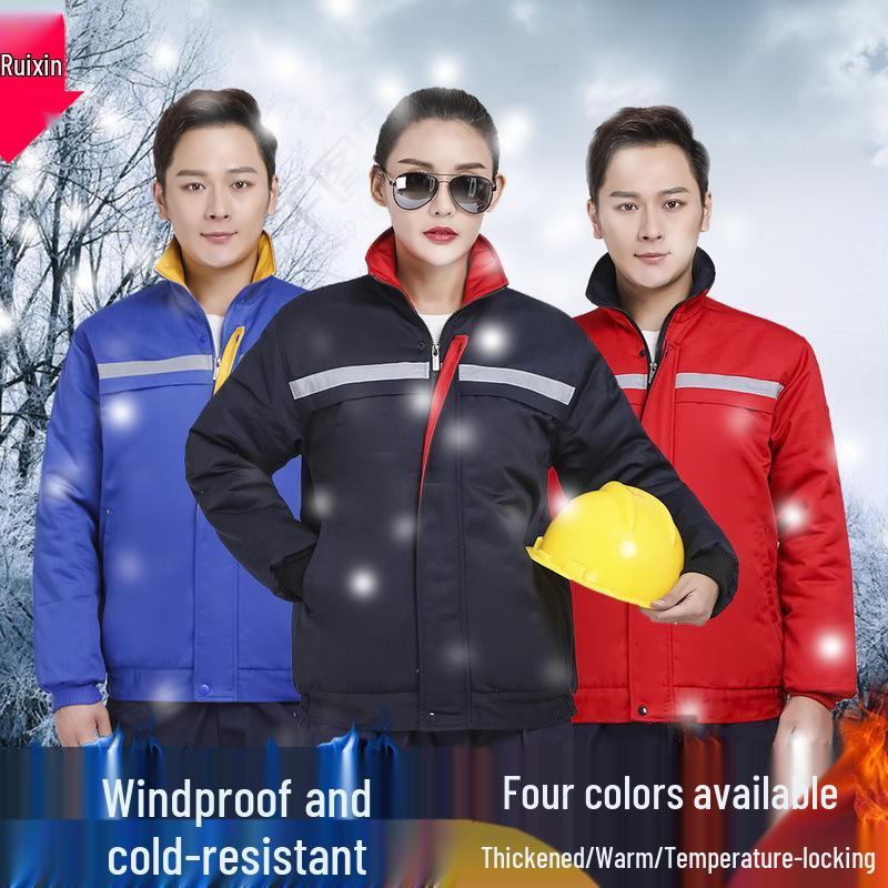 Men's Winter Workwear: Thick, Warm, Wear-Resistant Cotton Coat with Reflective Strips for Workshop and Repair Labor Protection