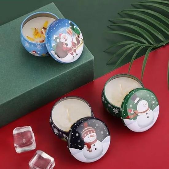 Wax Pack Of 3 Christmas Scented Candles Multi, 5.8 X 3.8 Cm For Relaxation Home Office Living Room Table, Ideal Gift For Christmas Decorations Item