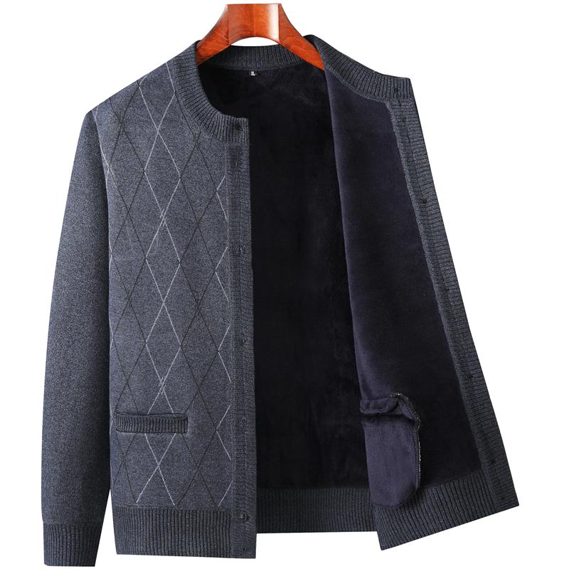 Warm Fleece-Lined Cardigan for Middle-Aged and Elderly Men: Knitted Sweater & Thick Grandpa Jacket