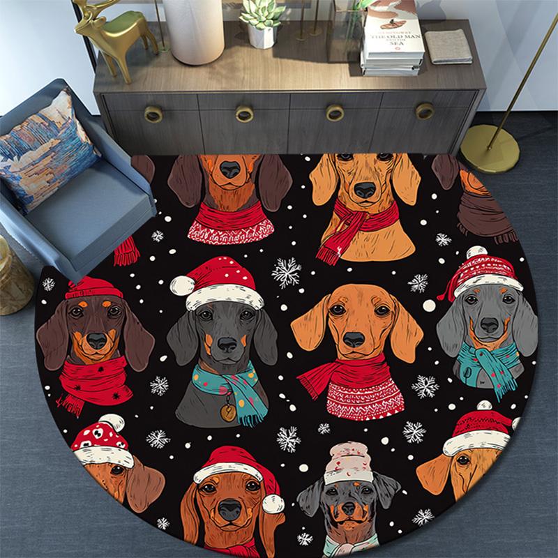Dachshund Round Area Rug,Carpet Rug for Living Room Bedroom Sofa Playroom Decor,Non-slip Floor Mat