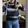 2026 Women's Diamond Jacquard Color Block Sweater - Autumn/Winter College Style Loose Knit Pullover