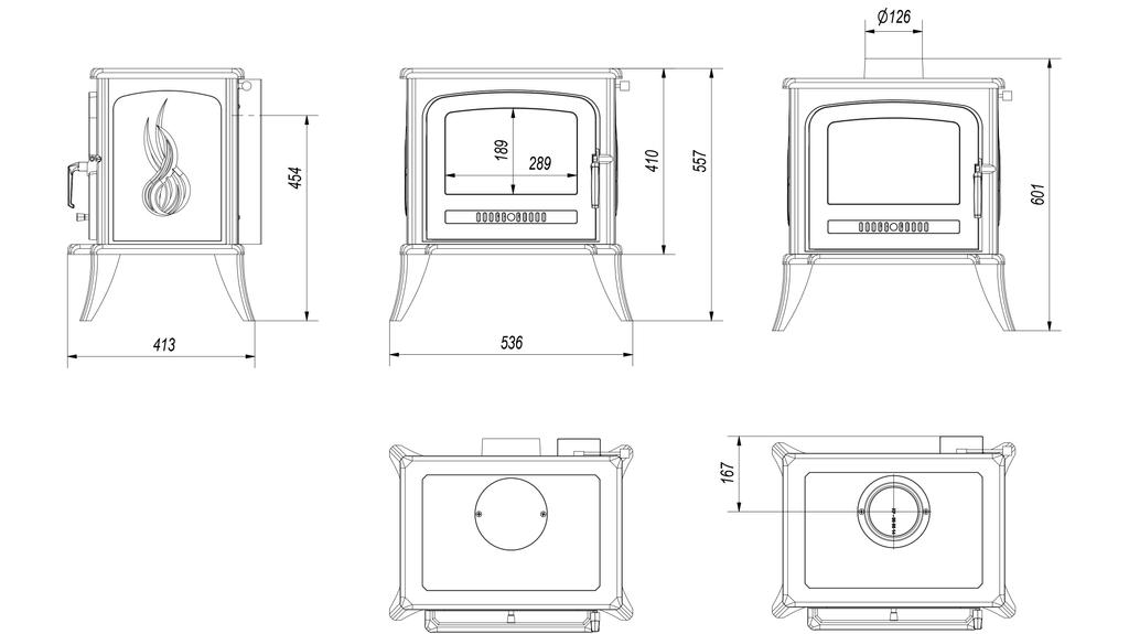 Freestanding Stove Fireplace KRATKI KOZA K7 5kW Ø130 Cast Iron Mounting Kit