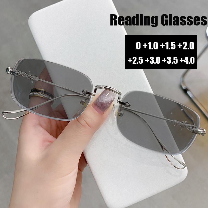 

Готовые очки для пресбиопии с изменением цвета и диоптриями, модные трендовые очки для чтения, фотохромные солнцезащитные очки по рецепту