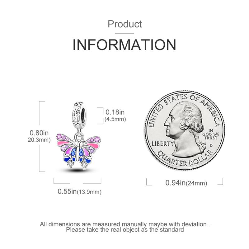 Charms Original Copper Pink Butterfly Insect Pendant Beads Fit Bracelet Women Jewelry Diy Fine Gift Accessory