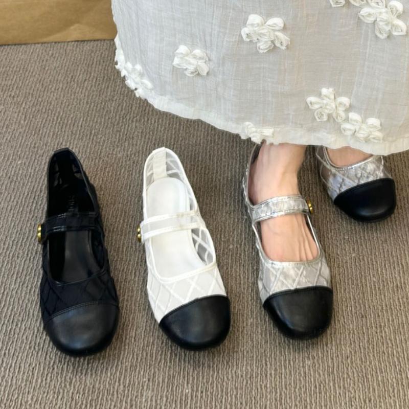 Fashion Elegant Metal Flowers Design Ballet Flats Women Comfort Breathable Mesh Mary Jane Shoes Fashion Round Toe Shallow Casual Shoes