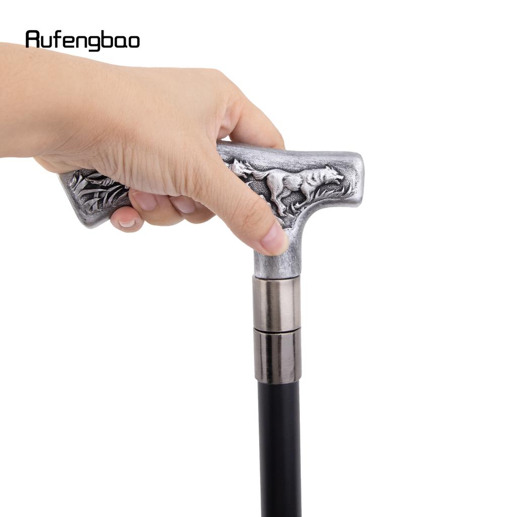 Silber Harz Wolf Gehstock Mode Dekorativ Stahlstock Gentleman Elegant Cosplay Stock Knauf Krummstab 94cm
