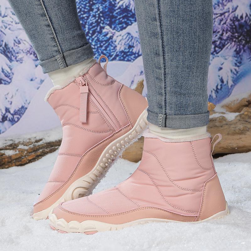 Damen Warme Futter aus Kunstfell Wasserdicht Rutschfest Reißverschluss Knöchel Schneestiefel Outdoor Wandern Spazierengehen Winterstiefel