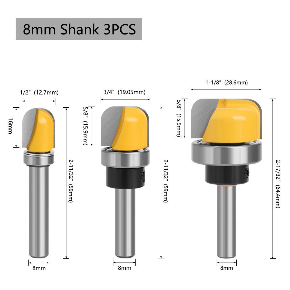 3-Piece Patterned Round Bottom Bakelite Router Bit Set for Woodworking Engraving and Keyhole Cutting