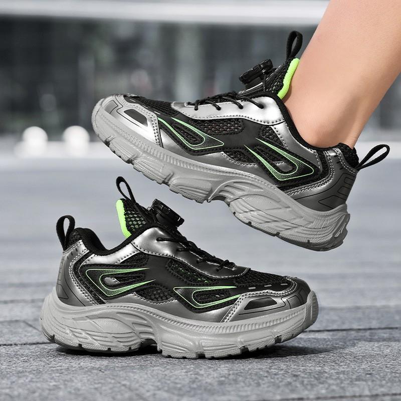 Kids Lightweight Breathable Mesh Running Shoes With Rotary Buckle Closure Boys Fall Winter