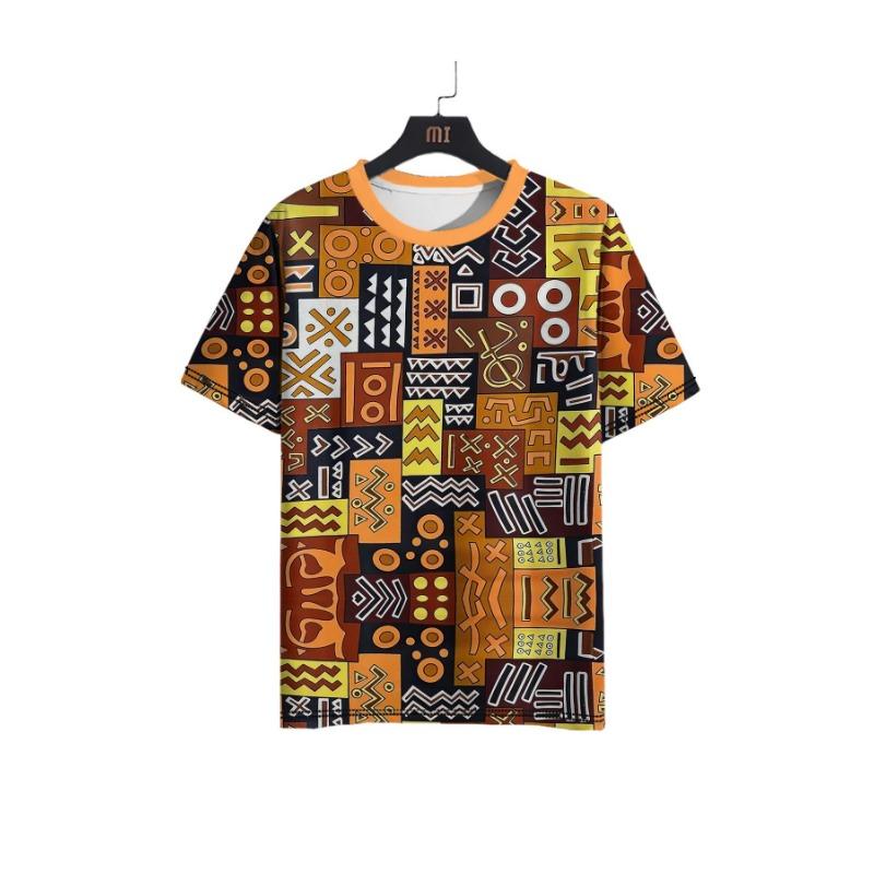 Vintage Ethnic Style Pattern Printed Men's T-Shirt Outdoor Casual Round Neck Short-Sleeved Tops Street Male Oversized Clothing