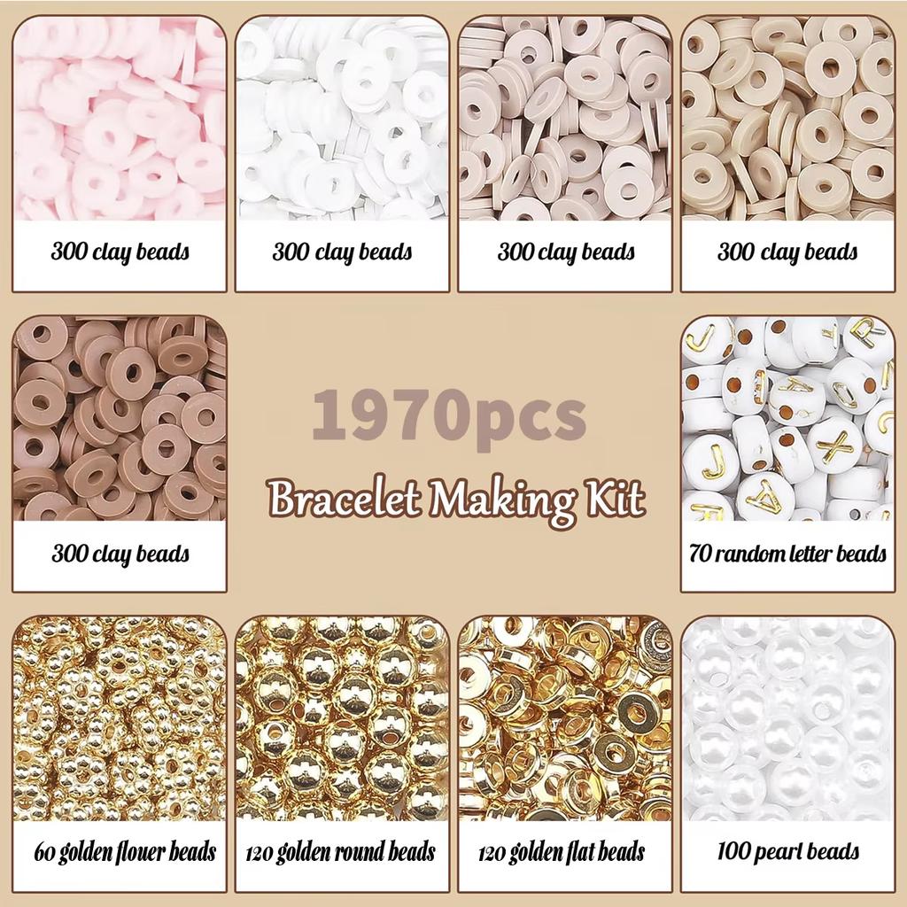 1970pcs light pink clay bead spacer kit, bracelet jewelry making kit, golden bead imitation pearl jewelry making