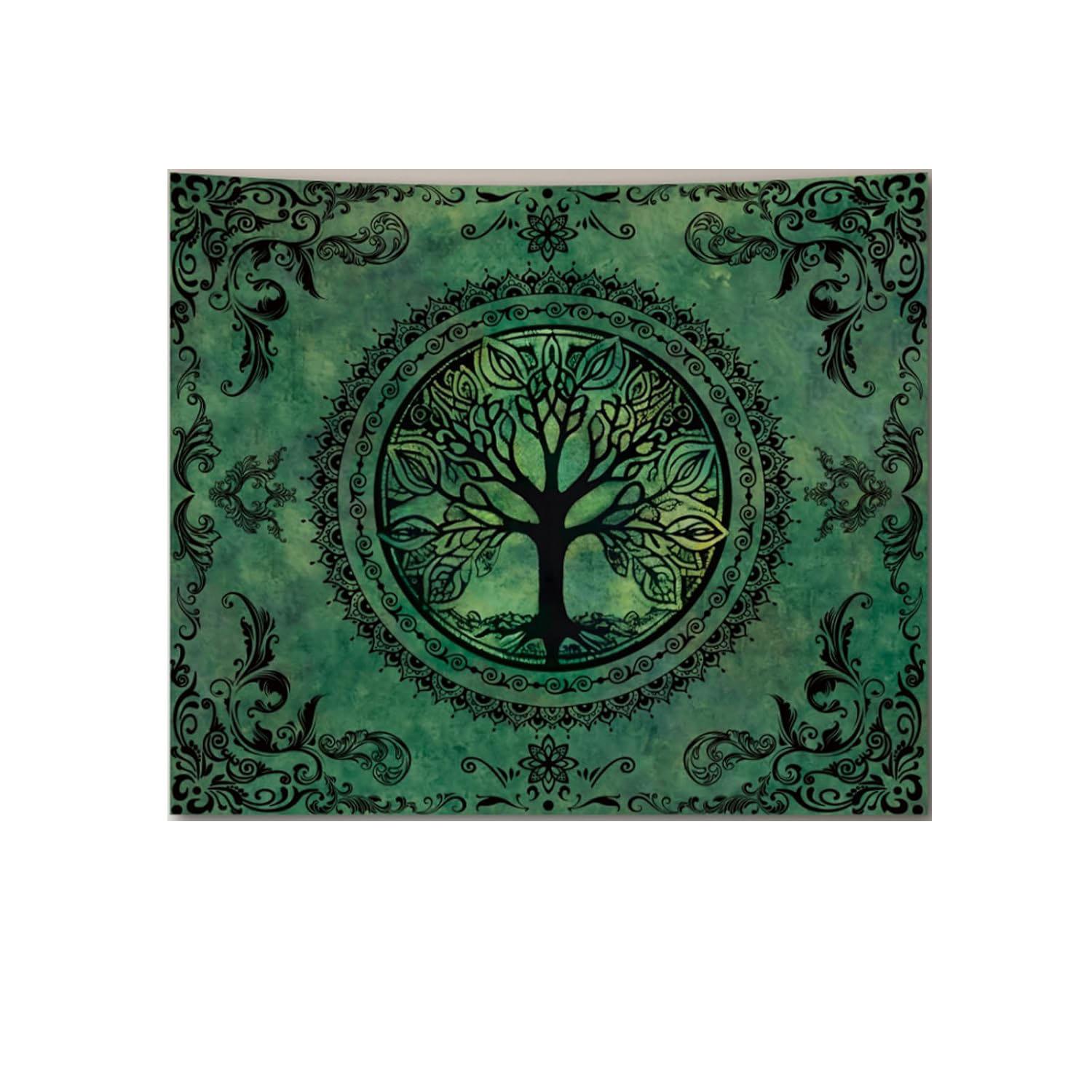 

Зеленый Настенный Гобелен Древо Жизни в Природном Стиле Богемный Хиппи Y2K Мандала Настенный Декор для Спальни Гостиной Общежития Квартиры Принт 74x94cm(29x37in)