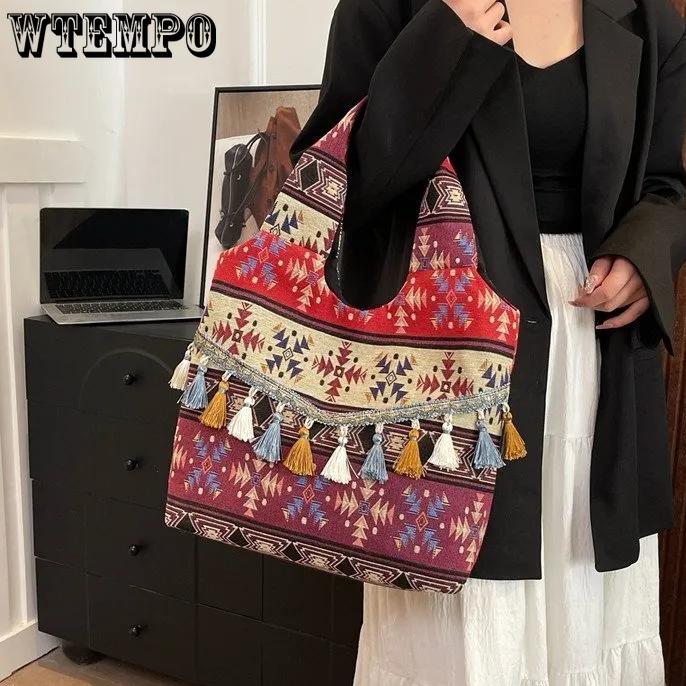 WTEMPO Trendy Women's Casual Versatile Handbags Nylon Ethnic Style Office Ladies Bags with Top Handle Work Meal Bag Lunch Bag