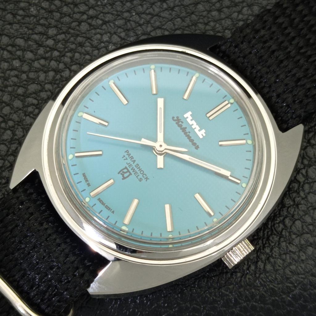 INDIAN VINTAGE HMT KOHINOOR MECHANICZNY MĘSKI ZEGAR TURKUSOWY NIEBIESKI a440979-4