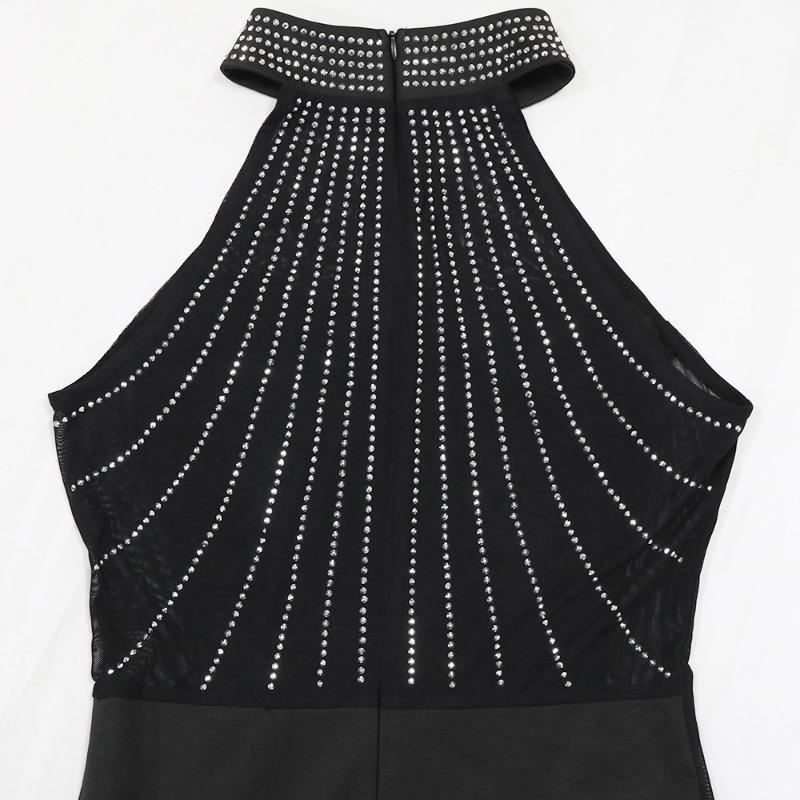 Women's Sexy Sleeveless Slit Dress Diamond Long Dress Evening Gown