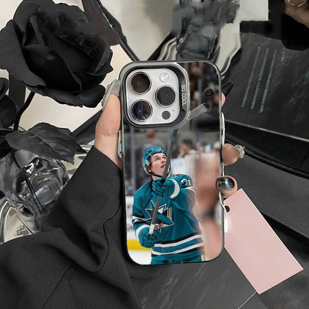 Custodia per Telefono Macklin Celebrini San Jose Sharks per iPhone 17,16,15,14,13,12,Pro MAX Nera Opaca Cover Antiurto