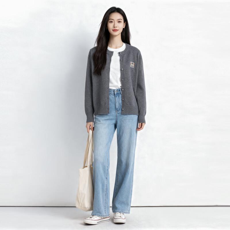 Elva' Island Women's Petite Relaxed Embroidered Knit Cardigan