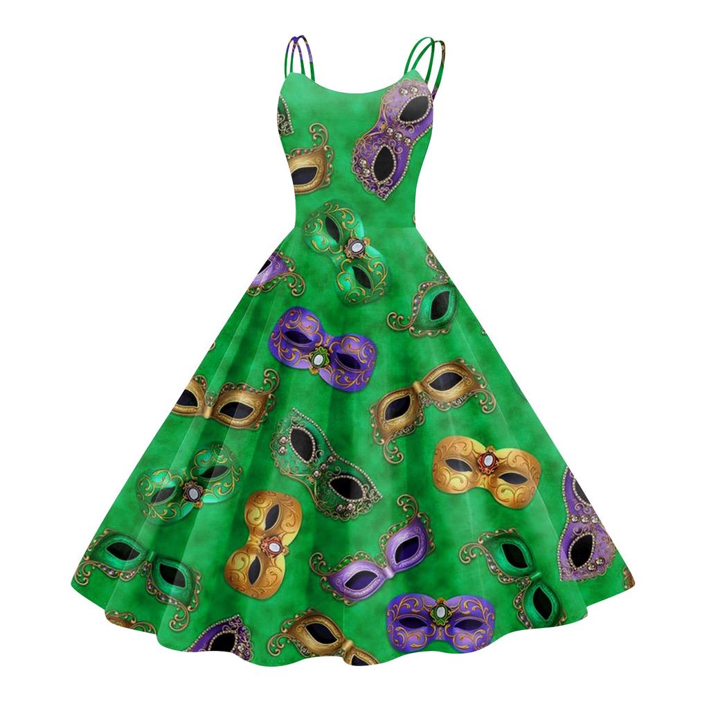 Dámské šaty, Karnevalový potisk, Sexy ramínka, Velká výstava, Retro šaty