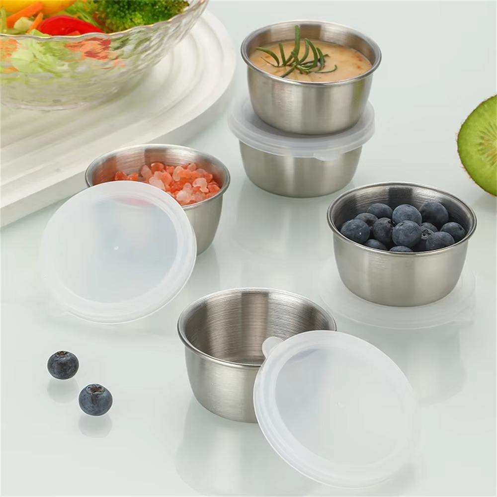 6Pcs 304 Stainless Steel Salad Dressing Cup 40ml Dipping Bowl Sauce Seasoning Container Lunch