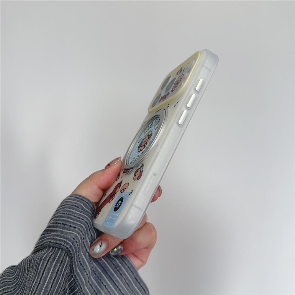 INS Style Cartoon Sausage Dog Rotating Stand Phone Case for iPhone 15/16PM/17Pro - Drop-Proof Design