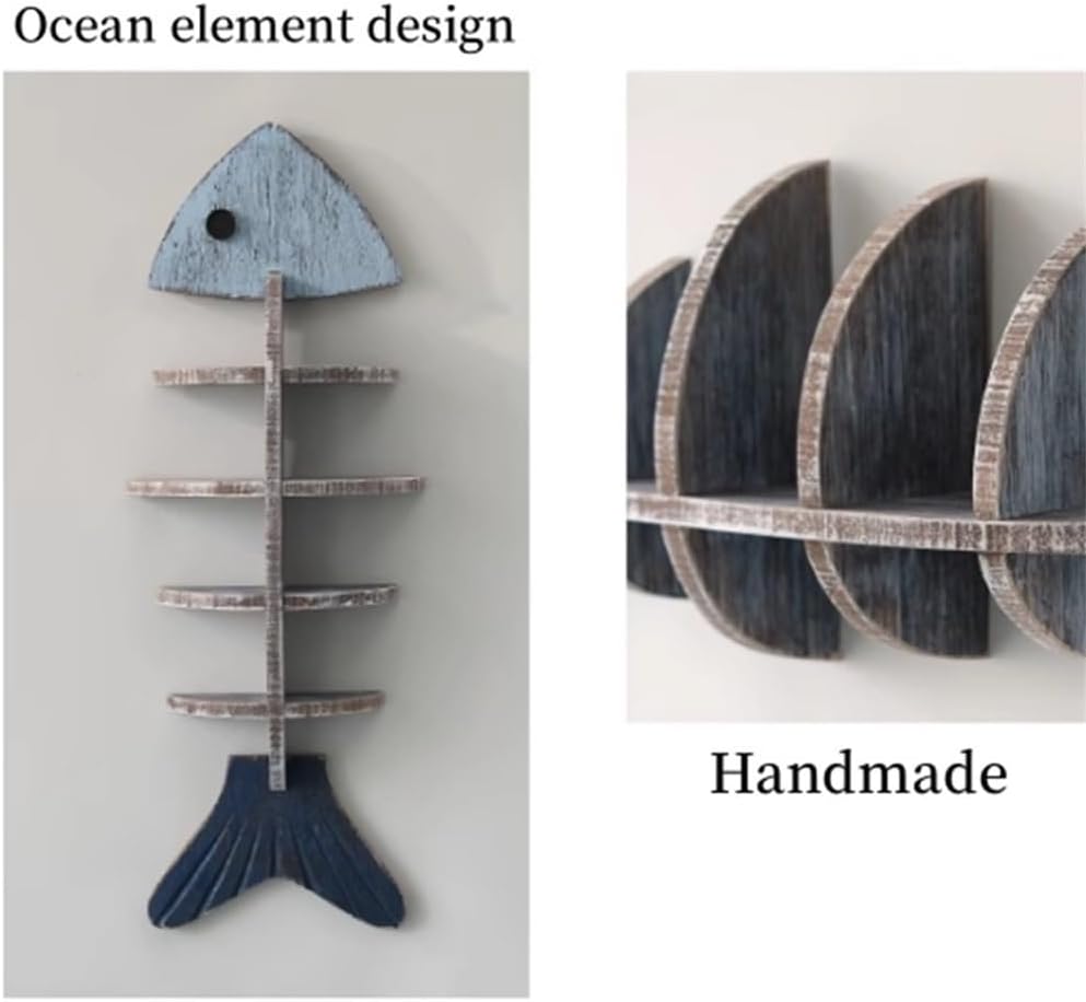 Nordic Style Wall Wooden Fish Row Shelf Cafe Living Room Decorative Pendant Wall Baffle Bookshelf Home Decoration Accessories