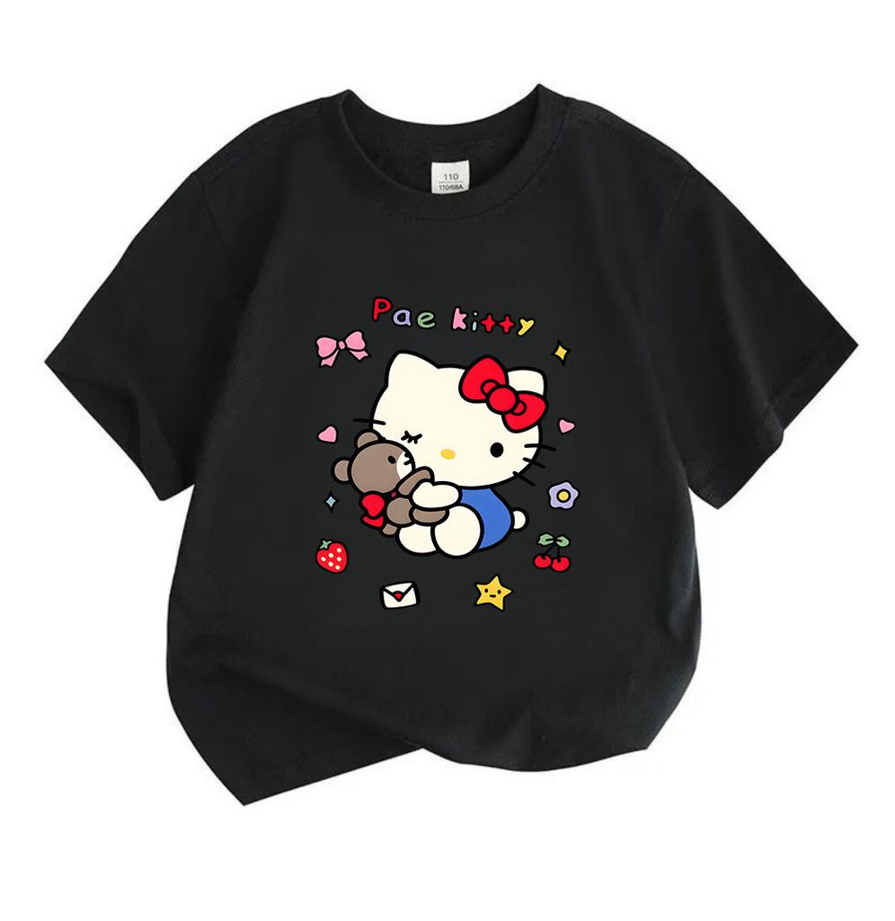 Cute Hugging Teddy Bear Print Kids 100% Cotton Crew Neck Sho