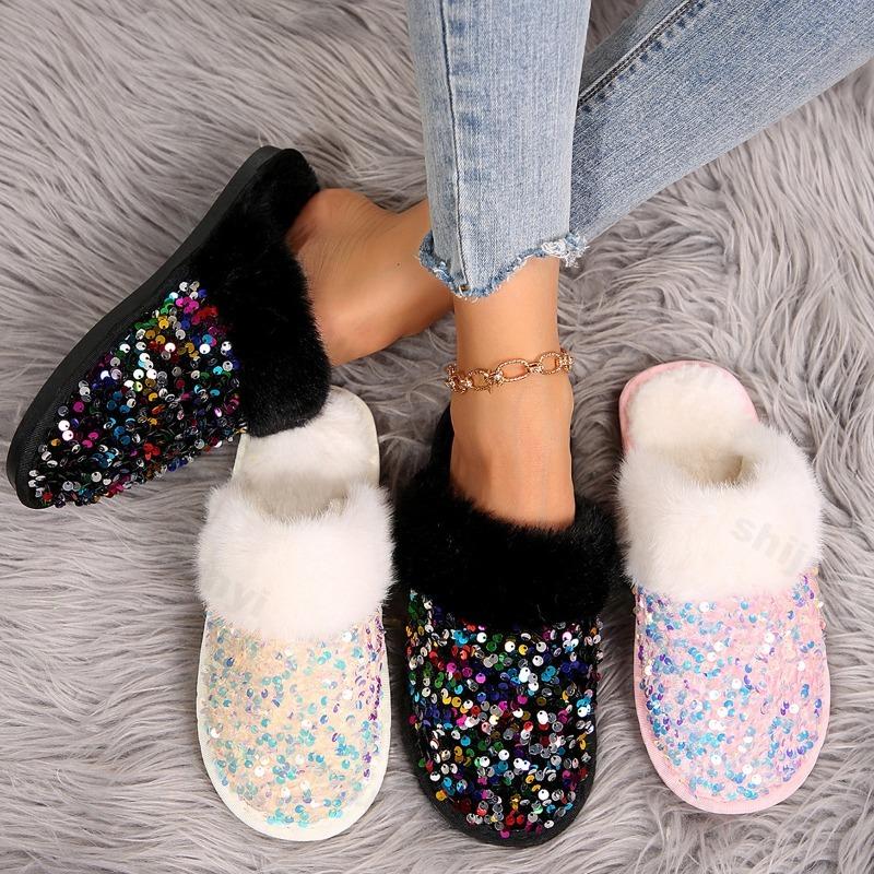 Women Cotton Slippers 2025 Winter New Bling Lightweight Comgfortable Thicken Plush Shoes Indoor Warm Non Slip Home Shoes