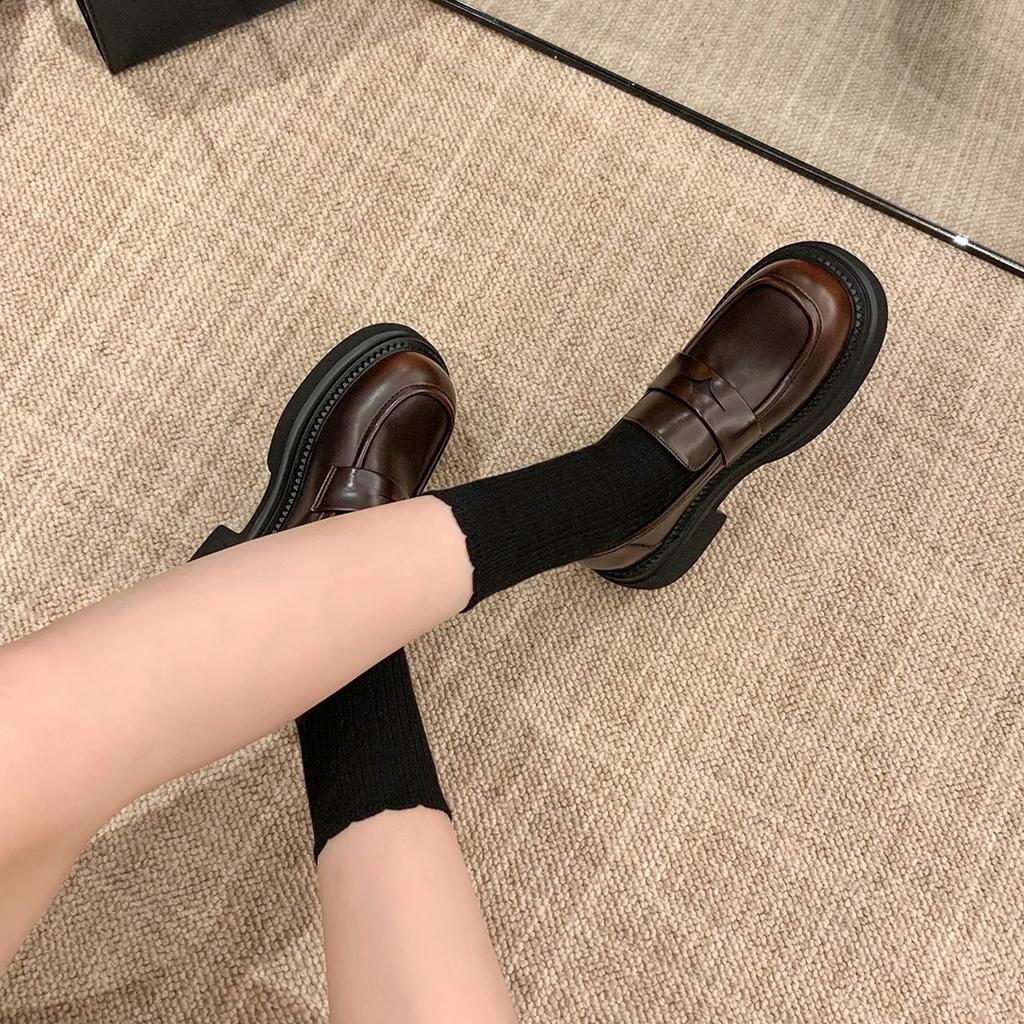 British style retro polished thick-soled lazy loafers, small leather shoes, one pedal, trendy Huizhou women's shoes