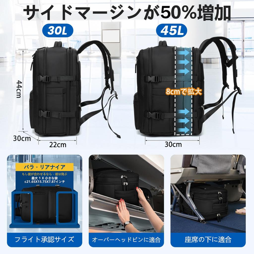 SGEARZOYO Travel Backpack for Women and Men with USB Charging Port and Shoe Pouch, Carry-on Backpack for Weekends, Business Hiking, Gift, Black,