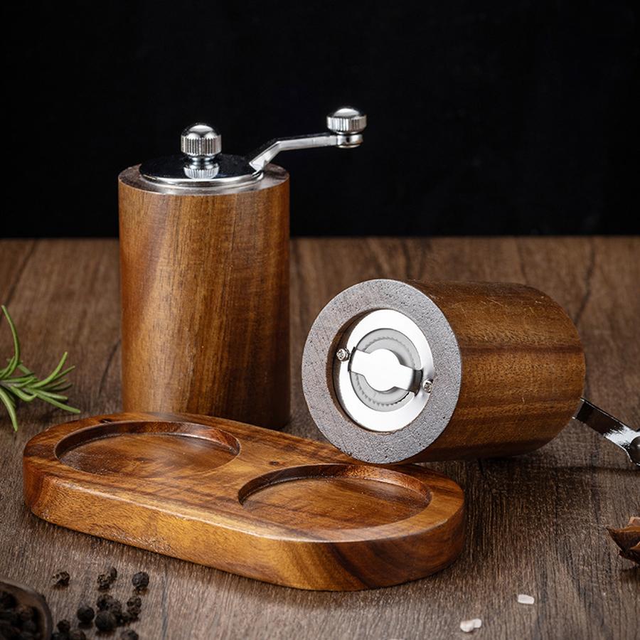 Manual Pepper Grinder Kitchen Wooden Spice Mill for Black Pepper, Salt, and Herbs
