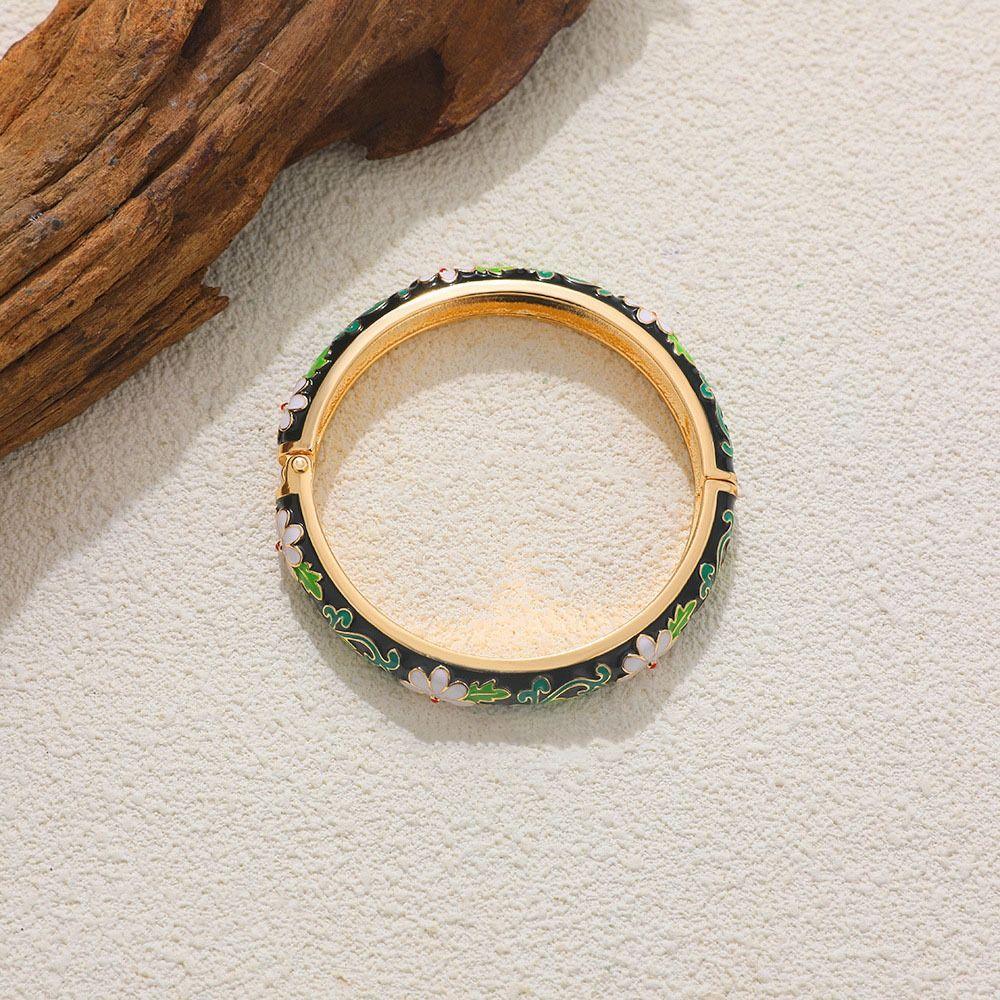 Classic Vintage Cloisonne Bangle Chinese Women's Hand Bracelet Hollow Out Flower Bangle  Girls