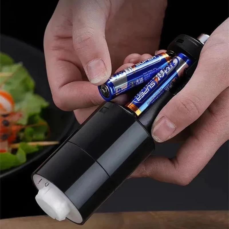 Battery Electric Automatic Grinder Salt Pepper Mill with LED Light Adjustable Coarseness Spice Grinder Cooking Tool YMQ002