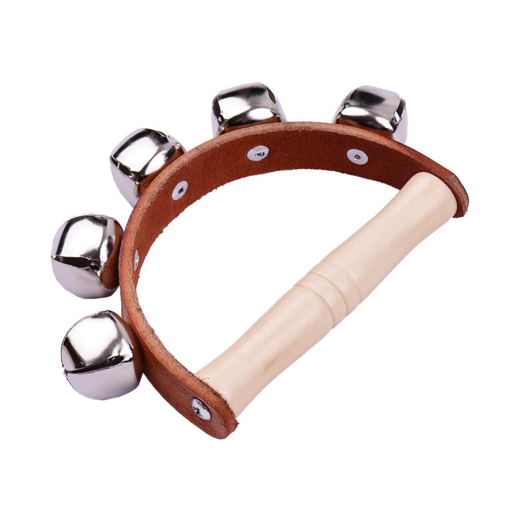 Handbell Hand Bells with 5pcs Jingle Bells Wood Handle Musical Instrument Toy for Music Class
