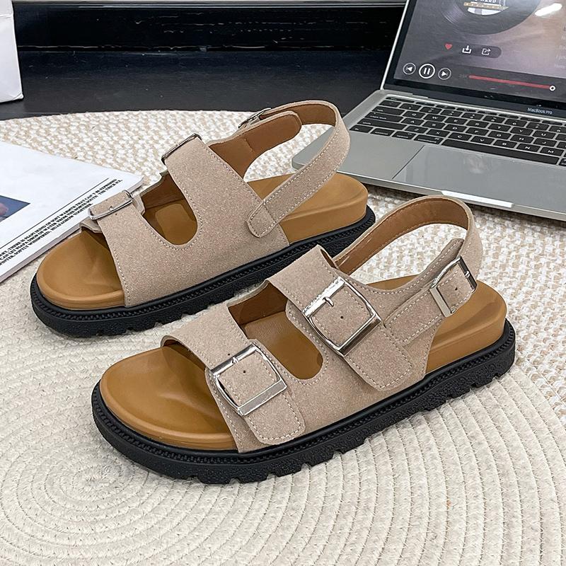 Spring Summer Girls Soft Wooden Slippers One-piece Strap Flip Flops Trendy Beach Korean Style Double Ring Sandals