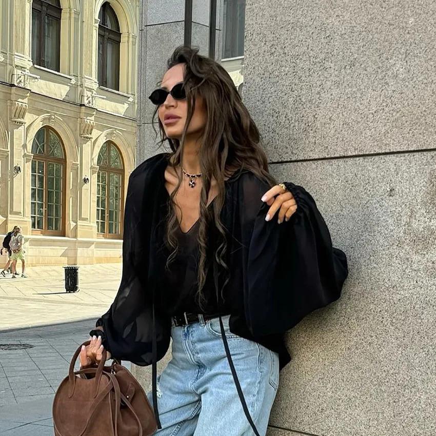 Ženy Oblečení Design Smysl Volný Košilka s výstřihem do V Podzim Zima Nové Dívčí Sexy šifon Jednobarevné Temperamentní košile