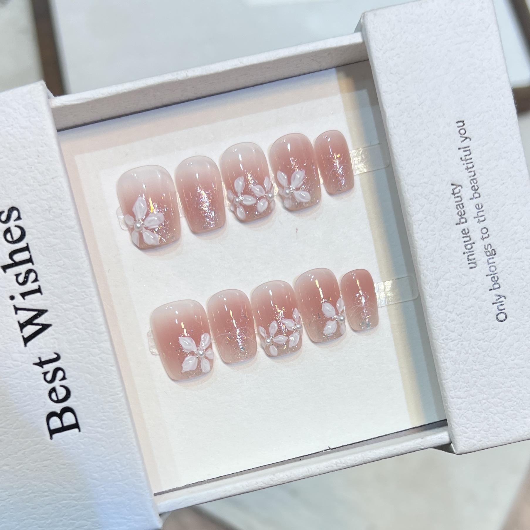 

Dorisun Nude Blush Gradient Short Nails - Removable Spring/Summer Manicure Large L