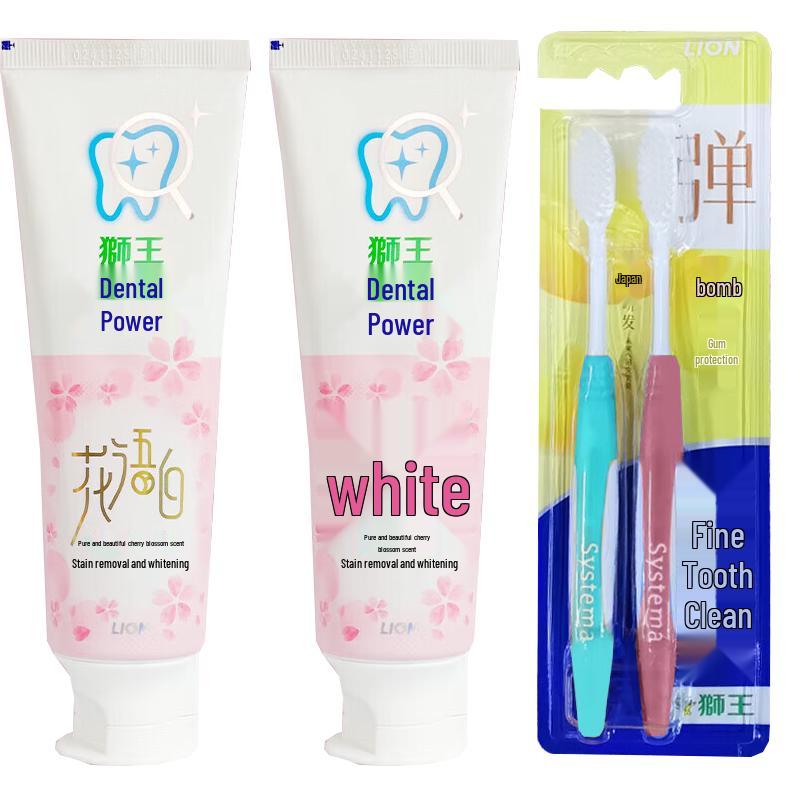 Lion Chili Jia Pure Cherry Blossom Toothpaste with Gum Care Toothbrushes