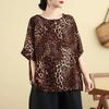 Cotton and Linen Women's Summer Thin Casual Fashion Printed Shirt Loose Short-sleeved Round Neck Top