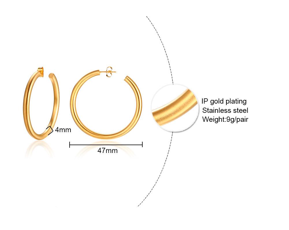 Wind stainless steel geometric large plain ring earrings plated with 18k gold simple earrings women's multi-specification 2mm, 4mm