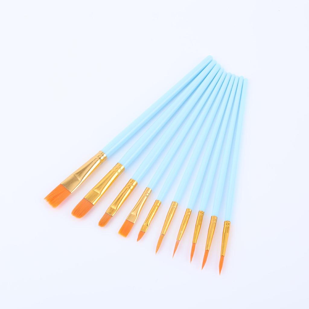 10-Piece Pearlescent Plastic Handle Oil Paint Brush Set for Watercolor and Fine Art