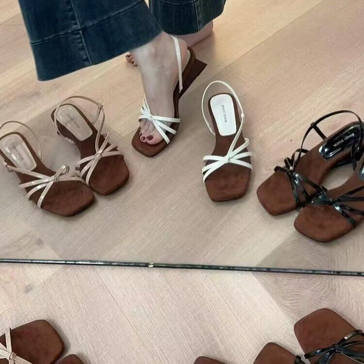 2025New Kitten High Heels Open Toe Sandals Cross Narrow Band Low Slippers Stylish Comfortable Sexy Multi-work Shoes Flat Heels