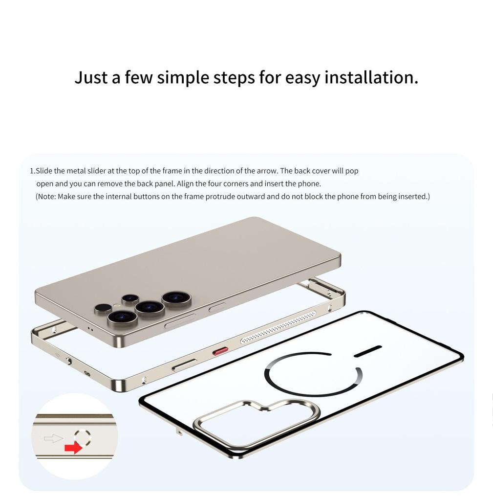 Samsung S26 Ultra Frosted Metal Frame Phone Case with Cooling Magnetic Ring - Exclusive Cross-Border Use
